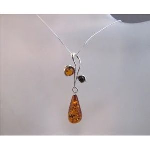 Sterling silver drop Amber pendant necklace